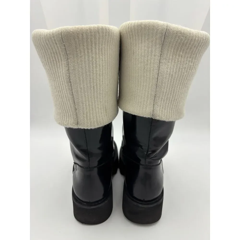 JW Anderson Logo Fisherman Boots Black Patent Leather White Sock Size 39 / 9